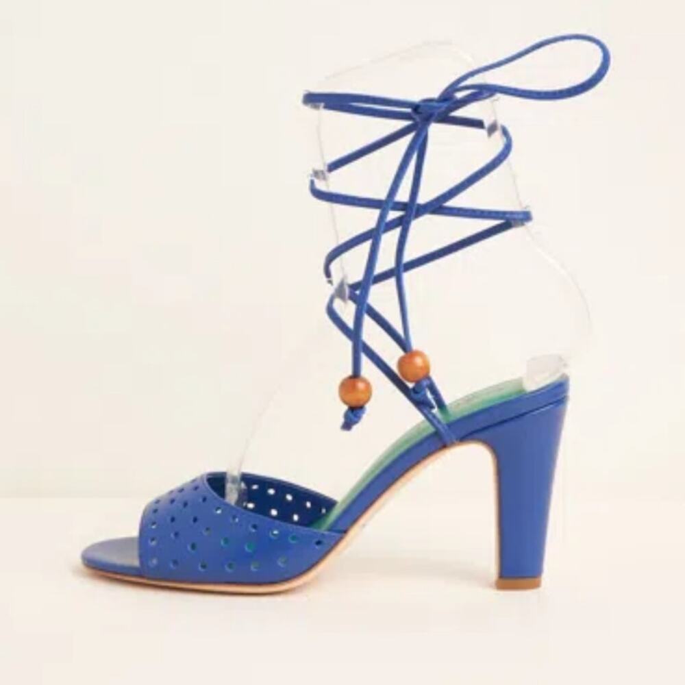 Charlotte Stone Royal Blue Lionel‎ Heel Sandals Leather New In Box Size 10